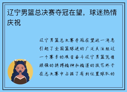 辽宁男篮总决赛夺冠在望，球迷热情庆祝